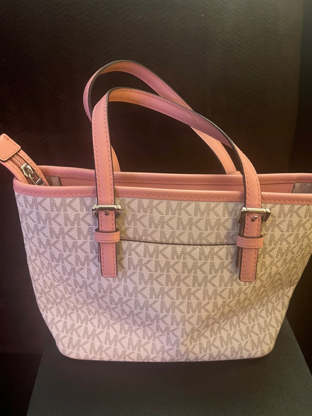 Michael Kors Beige MK Logo Tote with Pink Trim - Picture 4 of 5